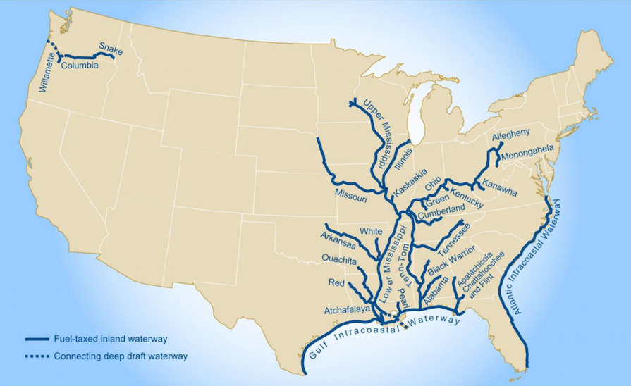 Map of U.S. Inland Waterway Ports.