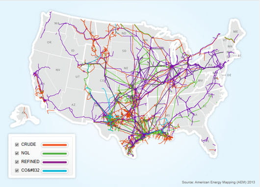 Map of U.S. Liquid Pipelines. 