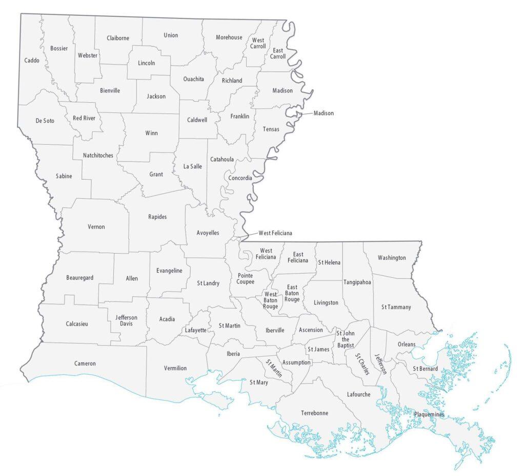 Map of Louisiana Parishes.