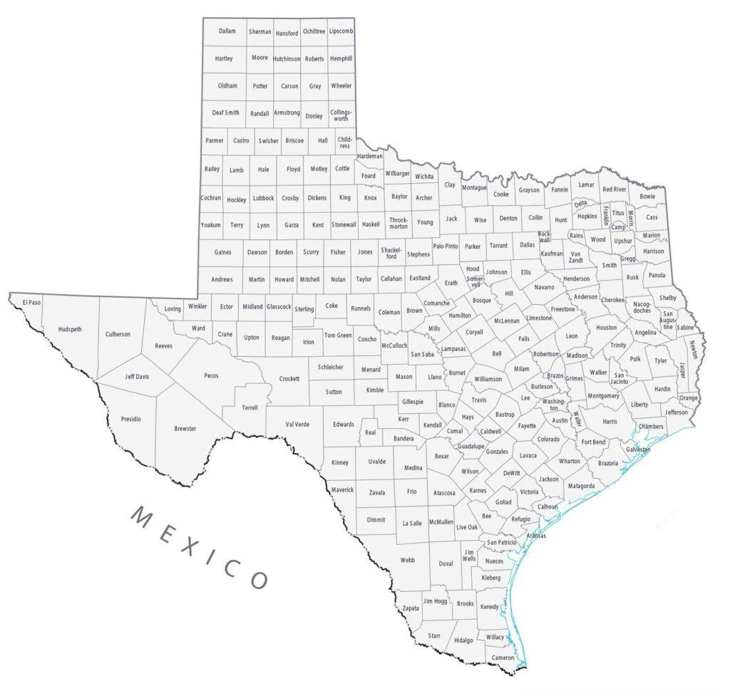 Map of Texas Counties. 